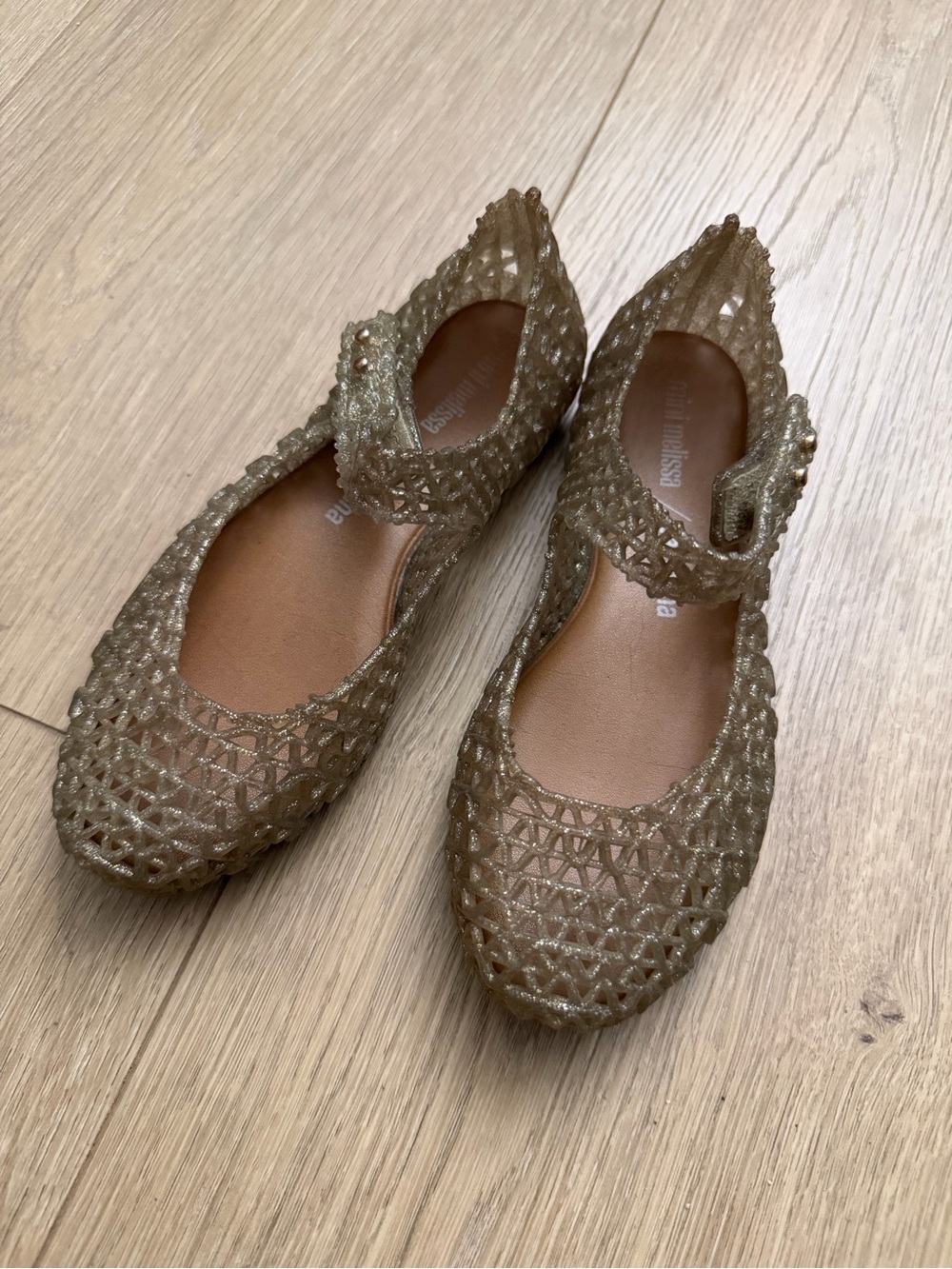 Gold Mini Melissa Campana Jelly Mary Jane Flats - size 11 us kids
